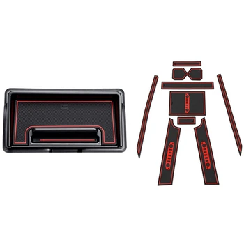 

10 Pcs Car Accessories: 1 Pcs Dashboard Storage Box & 9 Pcs Car Non-Slip Gate Slot Pad Cup Holder Mats for Suzuki Jimny