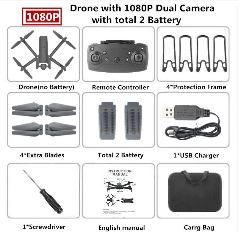 1080P Carry Box 2 Мини-Дрон 4K WiFi FPV HD Двойная камера оптический поток Следуйте Квадрокоптер режим удержания высоты складной вертолет игрушка подарок для начинающих - Цвет: 1080P Carry Box 2