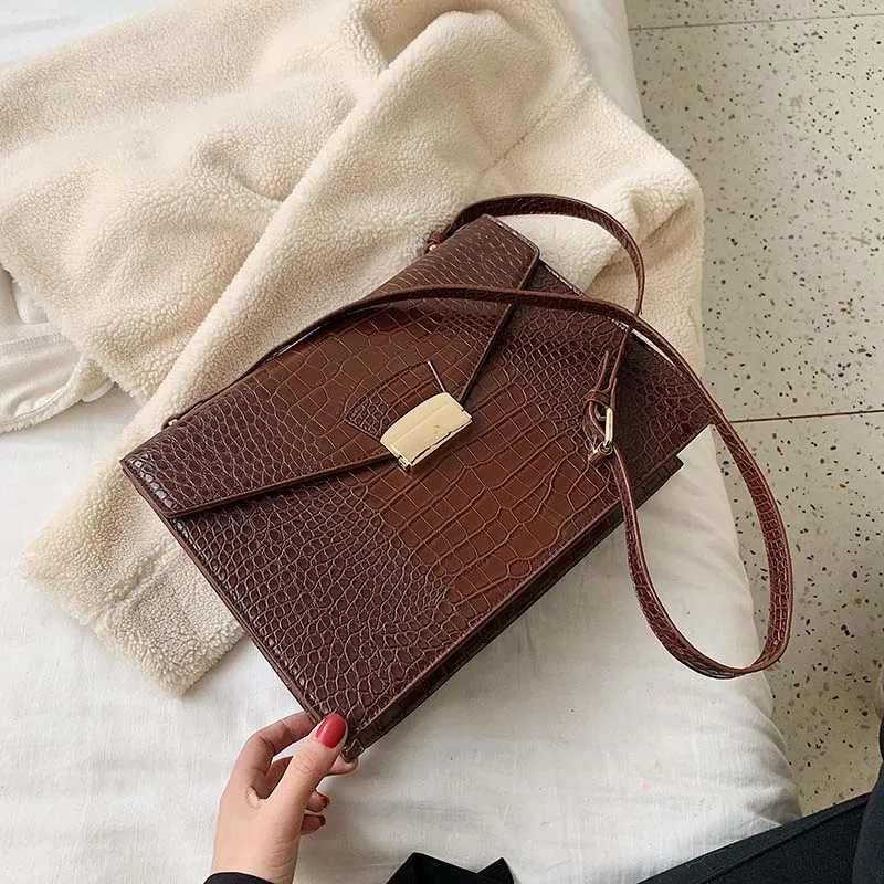 Crocodile Brown Винтажная модная женская сумка через плечо новая качественная женская сумка из искусственной кожи крокодиловая Большая вместительная сумка через плечо - Цвет: Crocodile Brown