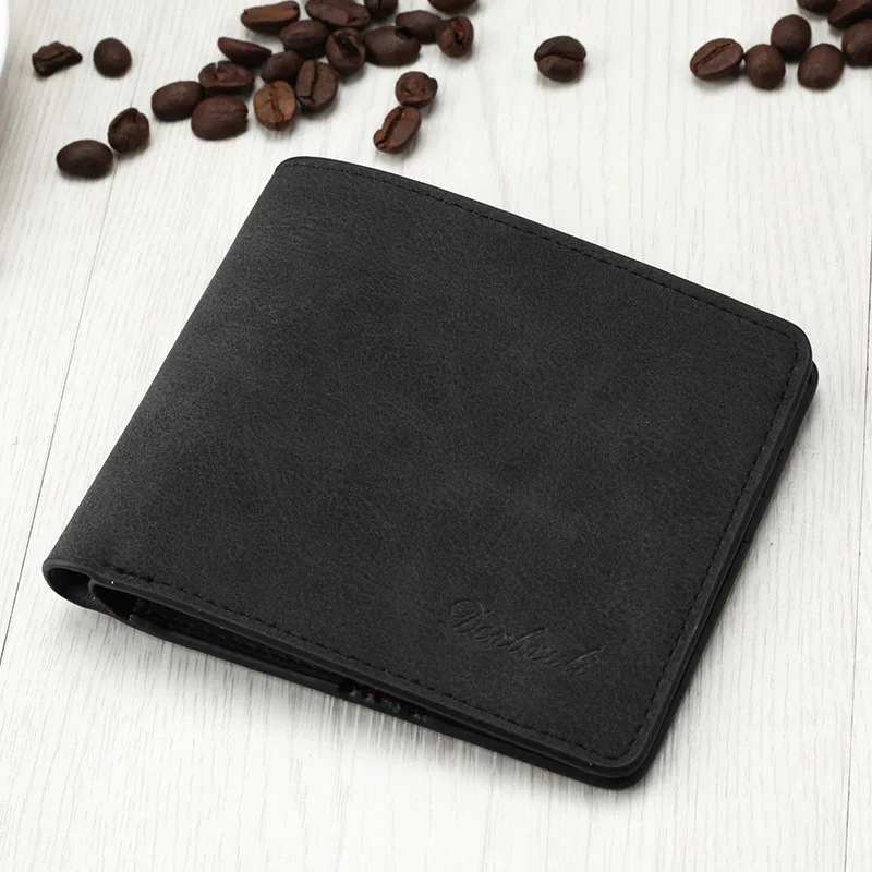 Short black Мужской кошелек скраб ретро ультра-тонкий длинный мягкий кожаный кошелек мульти-карты Кошелек держатель для карт обеспечивает заготовка для подвески с гравировкой имени - Цвет: Short black