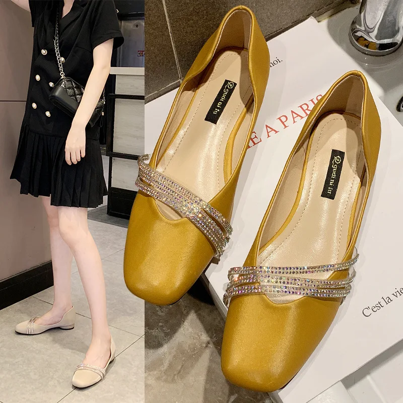 

2019 Autumn New Style Man-made Diamond Slip-on round Documentary Shoes Anti-slip Cloth Low Heel Mary Jane Shoes Korean-style-Sty