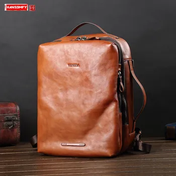 

Cowhide Leather Men Backpack 14 Inch Laptop Shoulder Bag Casual Business Computer Bag Male Travel Backpacks 2020 New Tide Brand