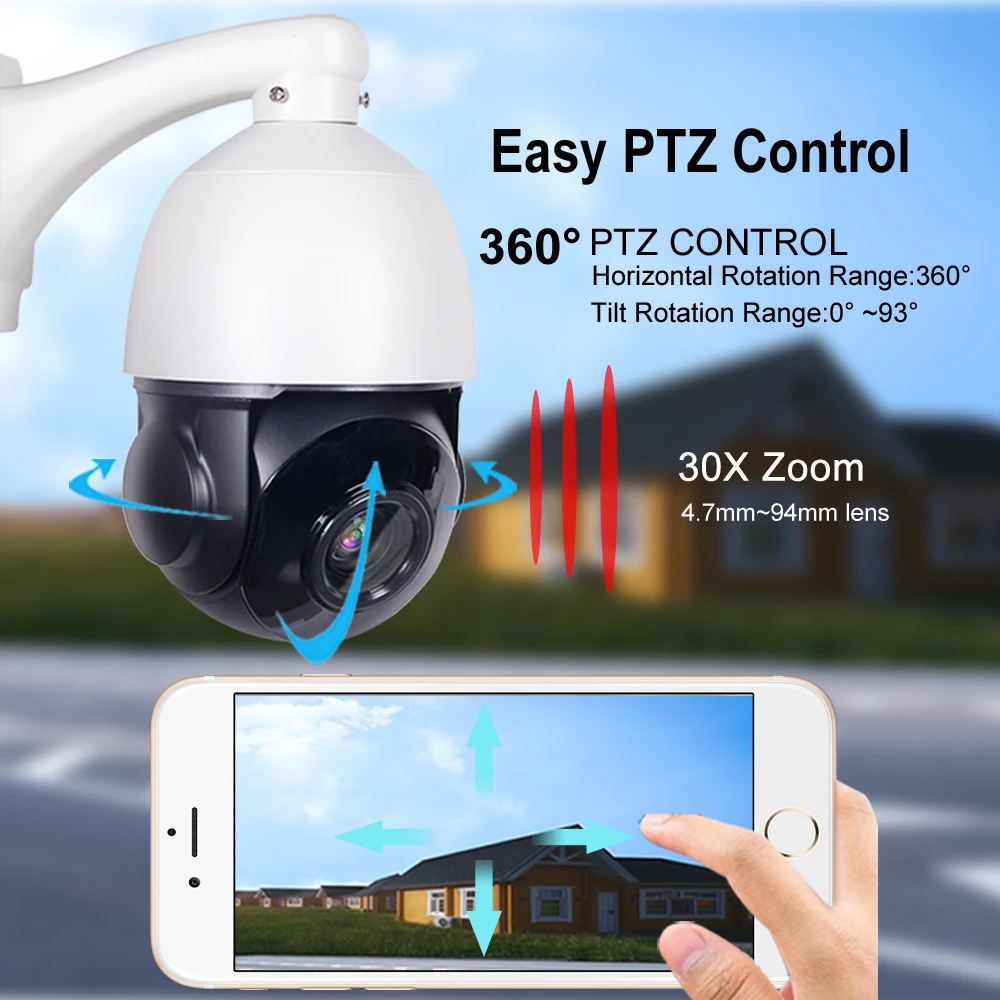 US $148.07 IP66 Outdoor POE 5MP Auto Tracking PTZ Camera Humanoid Person Motion Detection H265 IP Camera IR 100M Auto Tracker 30X ZOOM
