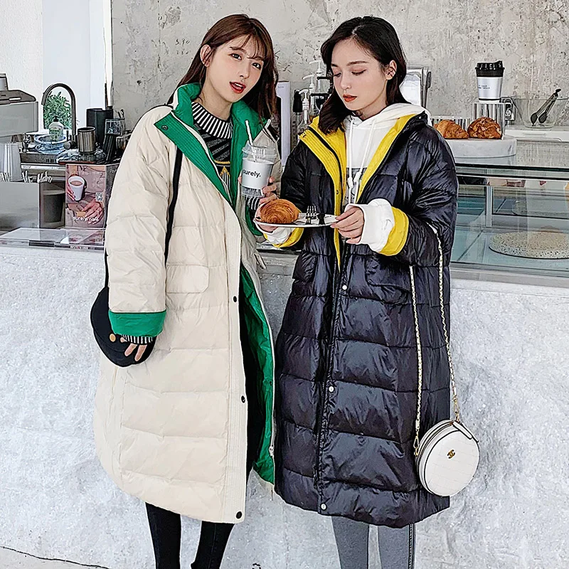 

Winter jackets Women Shiny fabric women long jackets coat Thicken warm big fur collar parkas jacket coats Casual winter outwear