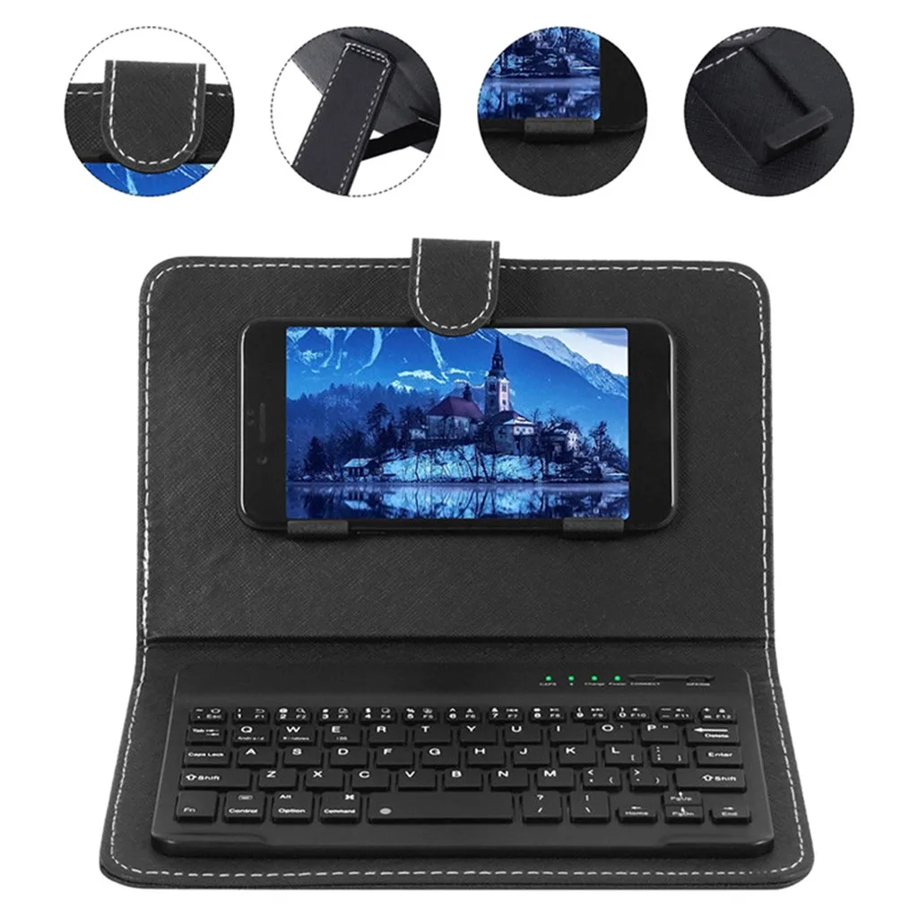

Blueteeth Keyboard Mini Portable Black Leather Case Wireless Blueteeth Keyboards for iPhone for Android Phone for IOS Andriod