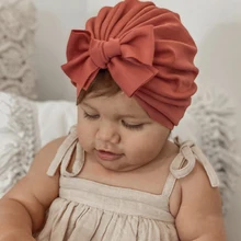 

0-3T Cotton Bow Baby Bonnet Girl Knot Turban Solid Color Summer Infant Bebe Boy Hat Soft Cloth Newborn Toddler Beanies Headwrap