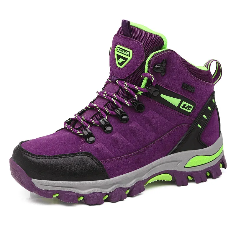 Зимняя Уличная обувь для пеших прогулок; Женская водонепроницаемая нескользящая обувь для альпинизма; mujer; унисекс; прогулочная обувь; Теплая мужская обувь; Размеры 35-45 - Цвет: Фиолетовый