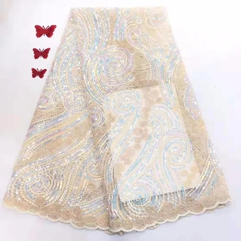 

African Sequins Lace Fabric 2019 High Quality Lace French Sequence Tulle Lace Nigerian Lace Fabrics For Wedding