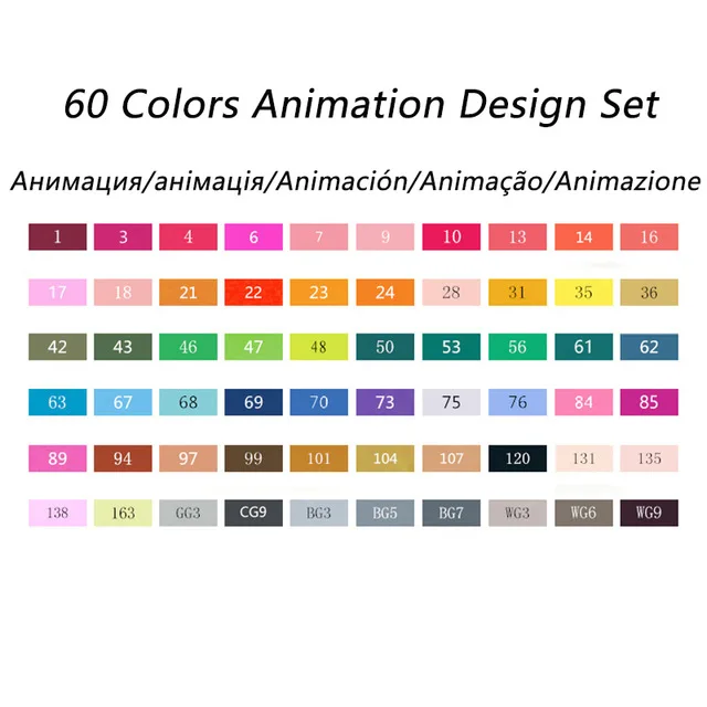60 Animation set TouchFIVE маркер для рисования набор ручек 20 Вт, 30 Вт, 40/60/80/168 Цвета маркер для рисования на спиртовой основе манга двойная головка для рисования для художественная кисть ручки - Цвет: 60 Animation set