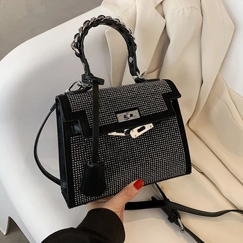 

Fashion Female Bags Women 2020 New Diamond-studded Handbag PU Metal Lock Shoulder Bags Messenger Bag Designer Bags Solid