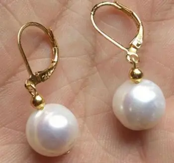 

free shipiing huge AAA+10-11mm perfect white Australia pearl dangle earring 14K/20 hook