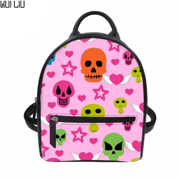 

Customized Backpack Women PU Leather Cute Skull Printing Backpacks Female Shoulder Bag Teen Girls Schoolbag Casual Rucksack Hot