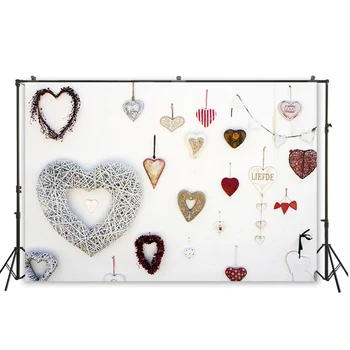 

HUAYI Romantic Hearts Decoration White Concrete Wall Background Backdrops For Valentine's Day Theme Photoshoot Props D-5277