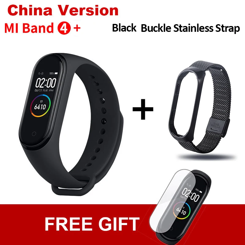 CN Add Black Buckle Новинка, Xiaomi mi-браслет 4 с цветным смарт-экраном, браслет для фитнеса, сердечного ритма, 135 мА/ч, Bluetooth 5,0, 50 м, для плавания, mi ng, водонепроницаемый - Цвет: CN Add Black Buckle