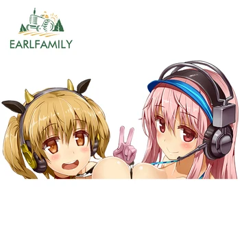 

EARLFAMILY 13cm x 11.4cm for Super Sonico Nitro+ VAN Windows Car Stickers Refrigerator Waterproof Decal Windows Anime Graphics