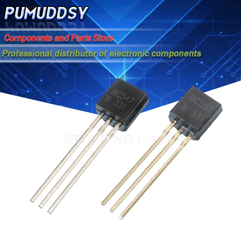 100pair = 200PCS BC547 BC557 BC547B BC557B NPN PNP TO-92 IC bjt transistor,transistors kit