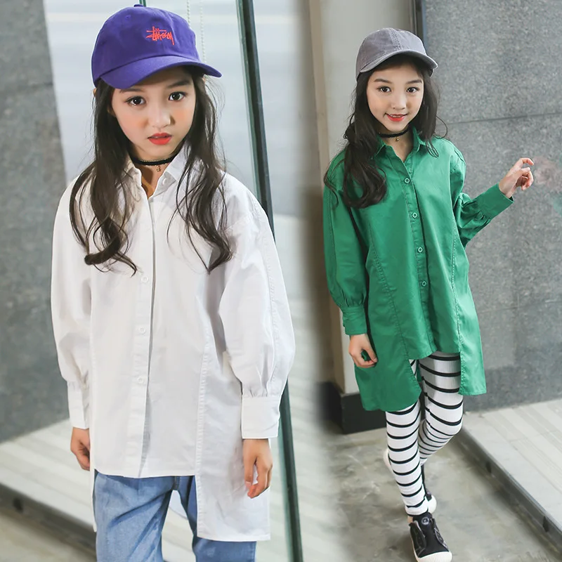 

Girls Childrenswear 2019 New Style Spring And Autumn Korean-style Shirt Big Boy Loose Large Version of Shirt Children 100% Cotto