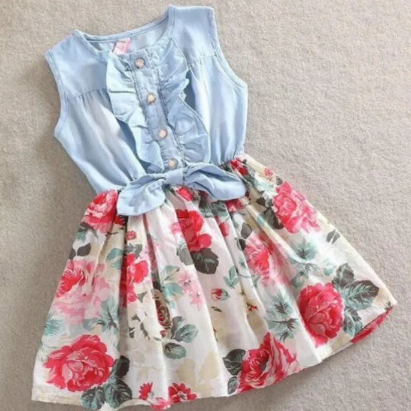 Girls Dress 2020 Summer New Children's Korean Version Of The Cotton Sand Wash Denim Flower | Детская одежда и обувь