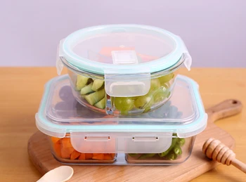 

New style Glass Lunch Box Food Storage Box Microwave Bento Box school food containers with compartments