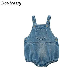 

Baby Rompers Autumn Newborn Girls Strap Jumpsuits Outfits Fashion Navy Jean Toddler Infant Kids Overalls One Pieces Outfits