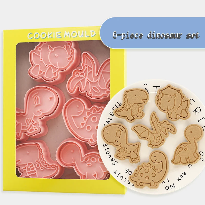 6Pcs/set Dinosaur Shape Cookie Cutters Plastic 3D Cartoon Pressable Biscuit Mold Stamp Kitchen Baking Pastry Bakeware | Дом и сад