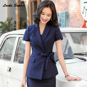 

Women's plus size Blazers coats 2020 Summer Cotton blend Short sleeve Lace-up Small Suits jackets ladies Skinny Blazers Suits