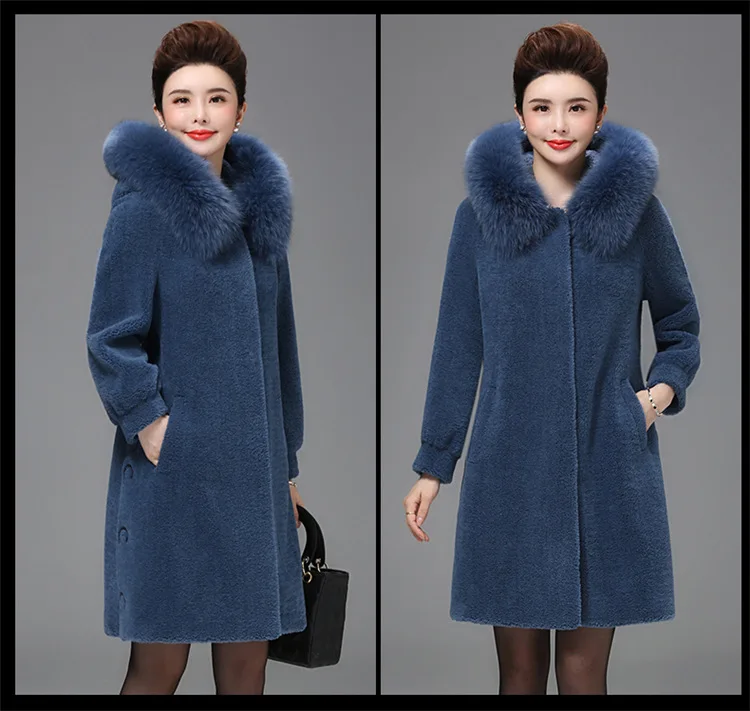 fox fur middle-aged fur one fur coat female long section granule sheep shearing mother coat large size coat