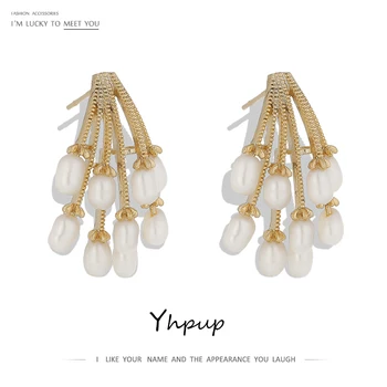 

Yhpup Exquisite Freshwater Pearls Stud Earrings Korean Fashion Geometric Gold Color Earrings Jewelry for Women Anniversary Gift