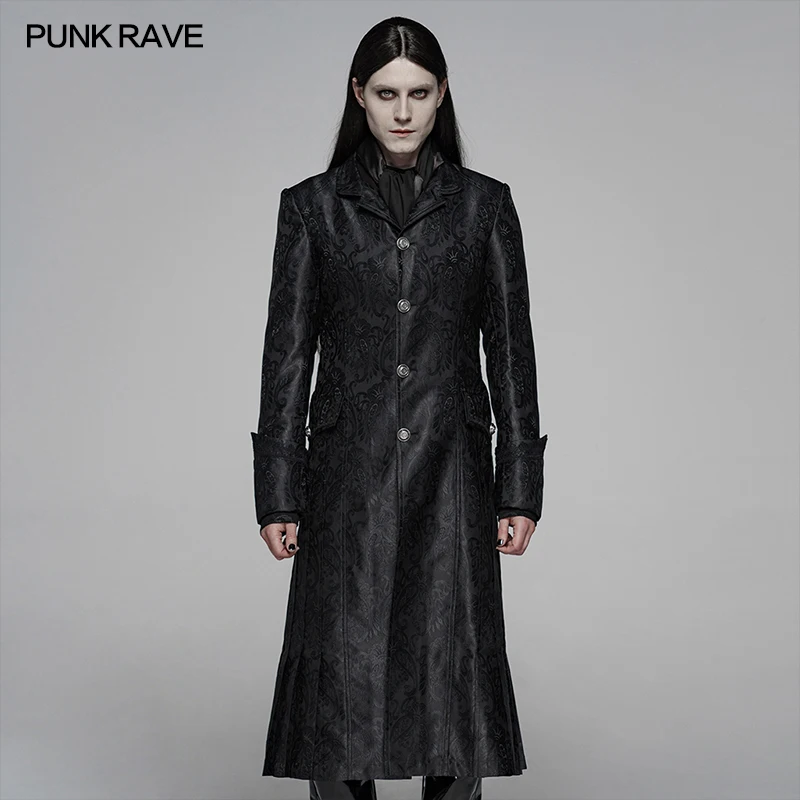 

PUNK RAVE Men Steampunk Victoria Floral Jacquard Long Coat Gothic Halloween Stage Costume Evening Party Men Long Long Jacket