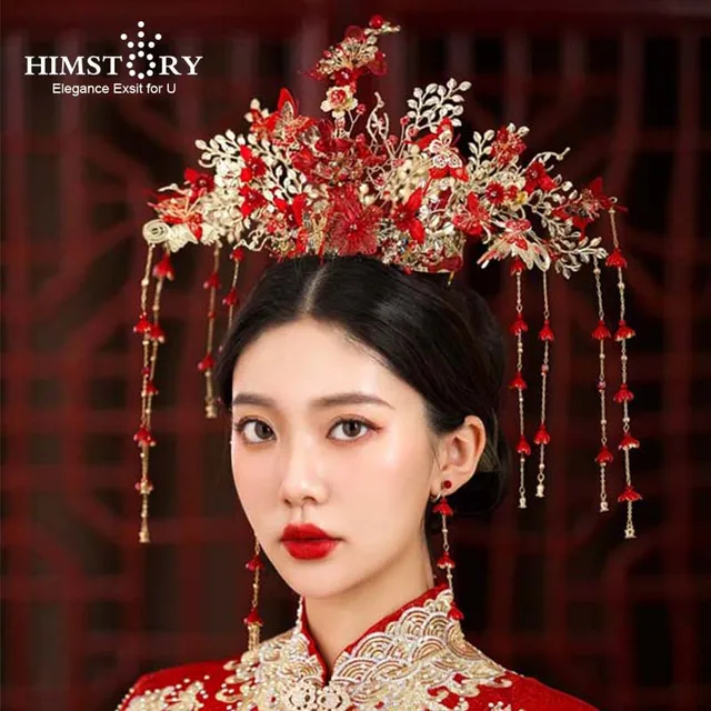 $US $48.28 HIMSTORY Chinese Red Fly Butterfly Designs Hair Accessories Flower Tassel  Handmade Vintage Headdress Hair Ornament