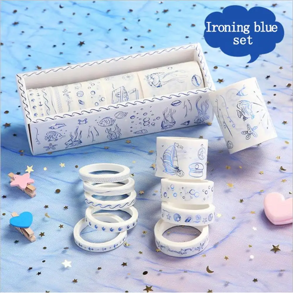 10rollsTape washi tape masking tape stationery stickers scrapbooking decorative notebook diary Journal girl school Gilding - Цвет: Ironing blue