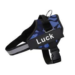 Reflective No - Pull Adjustable Dog Harness - Breathable Vest with Custom ID Patch - XXL (Blue camouflage)