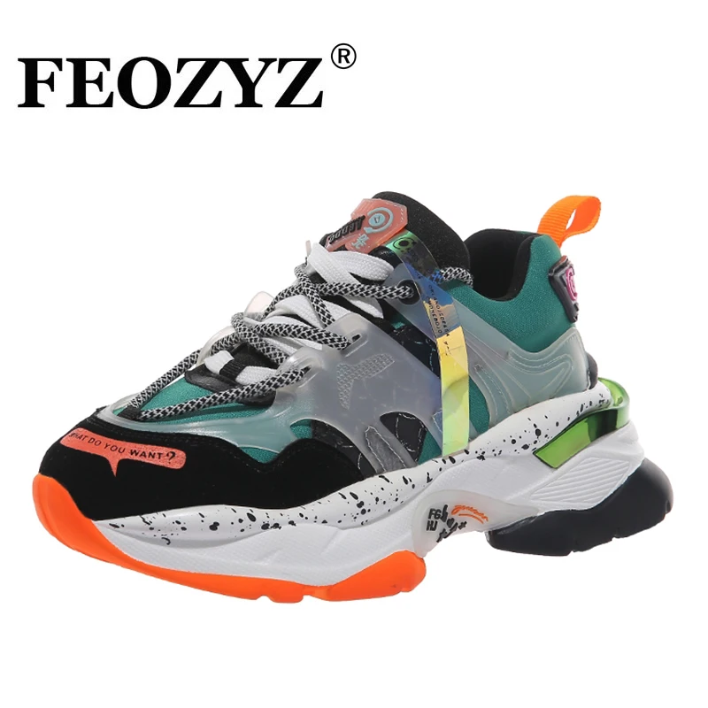 

FEOZYZ New Fashion Platform Chunky Sneakers Women Cross-Tied Ladies Trainers Shoes Heigh Increasing Running Sport Shoes