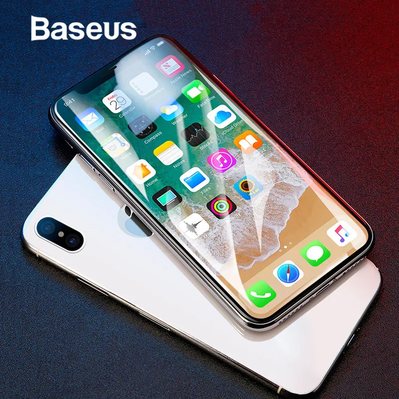 Защитная пленка для экрана Baseus для iPhone X из закаленного стекла, ультратонкая, анти-синий светильник, полноэкранная передняя крышка для iPhone X, стеклянная пленка