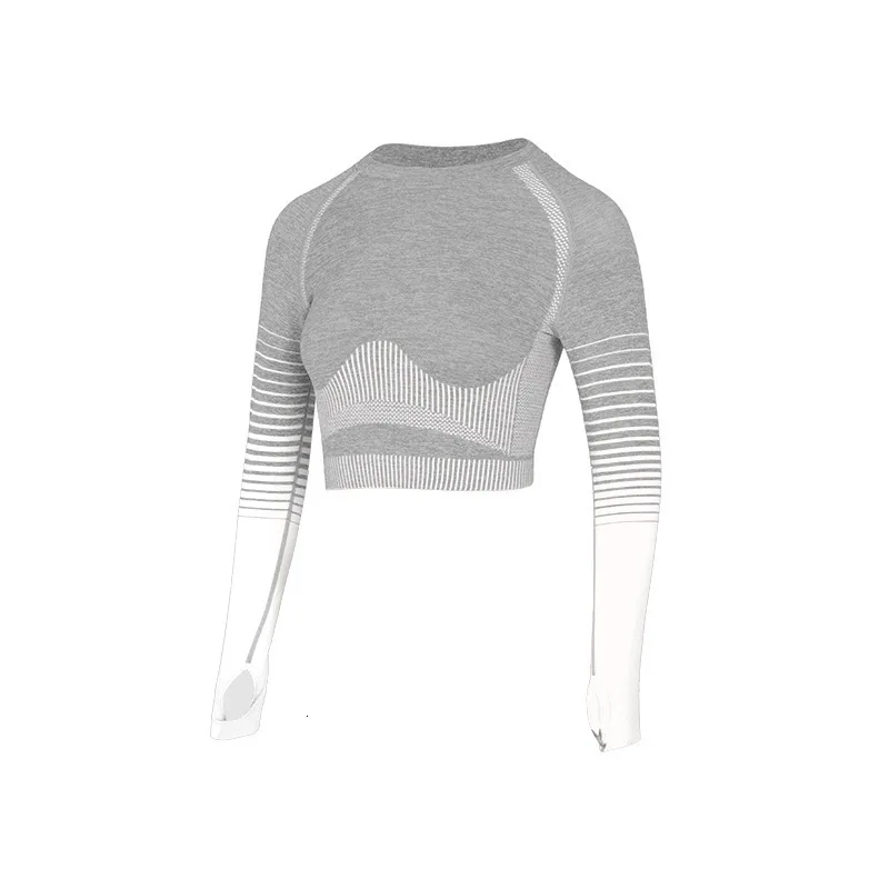 White Top Бесшовный комплект для йоги из 2 предметов, Женский Топ с длинным рукавом и высокой талией, спортивные Леггинсы для контроля живота, одежда для спортзала, бесшовный спортивный костюм с эффектом омбре - Цвет: White Top