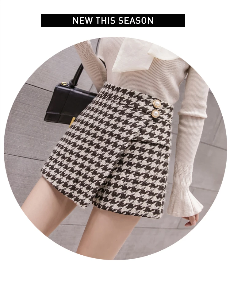 athletic shorts Women Winter Skirt Shorts High Waist Plaid Feminino Woolen Houndstooth Buttons Irregular Mini Skater Warm Thicken Short Pants champion shorts