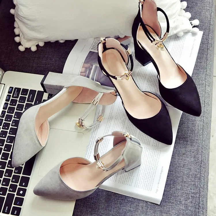

2019 Spring New Style WOMEN'S Shoes Pointed Toe Chunky Heel High Heel Shoes Side Cutouts WOMEN'S Shoes Korean-style Fashion Sand