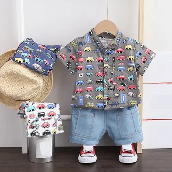 

Summer new children's clothes boy cute cartoon car suit short sleeve shirt + pants 2 piece set Boy clothes