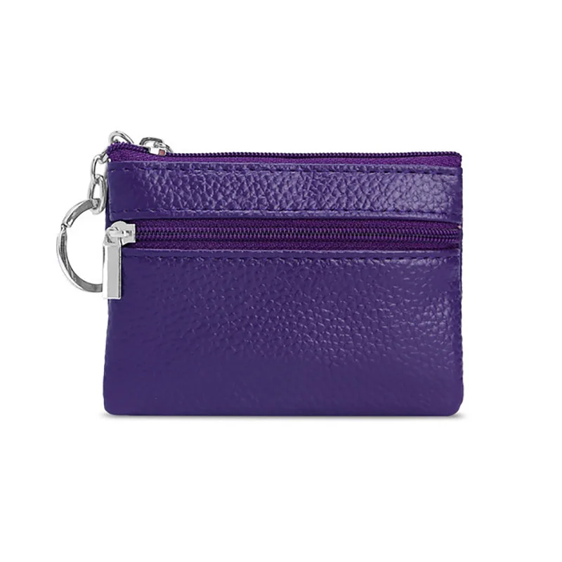 Популярный кошелек для ключей из натуральной кожи в европейском и американском стиле, маленький кошелек для монет, посылка для автобусной карты, карман на молнии, логотип с именем на заказ - Цвет: purple
