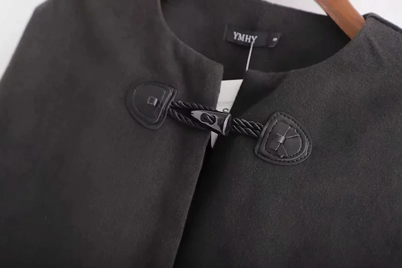 Женский черный плащ пончо с длинным рукавом элегантная свободная зимняя накидка