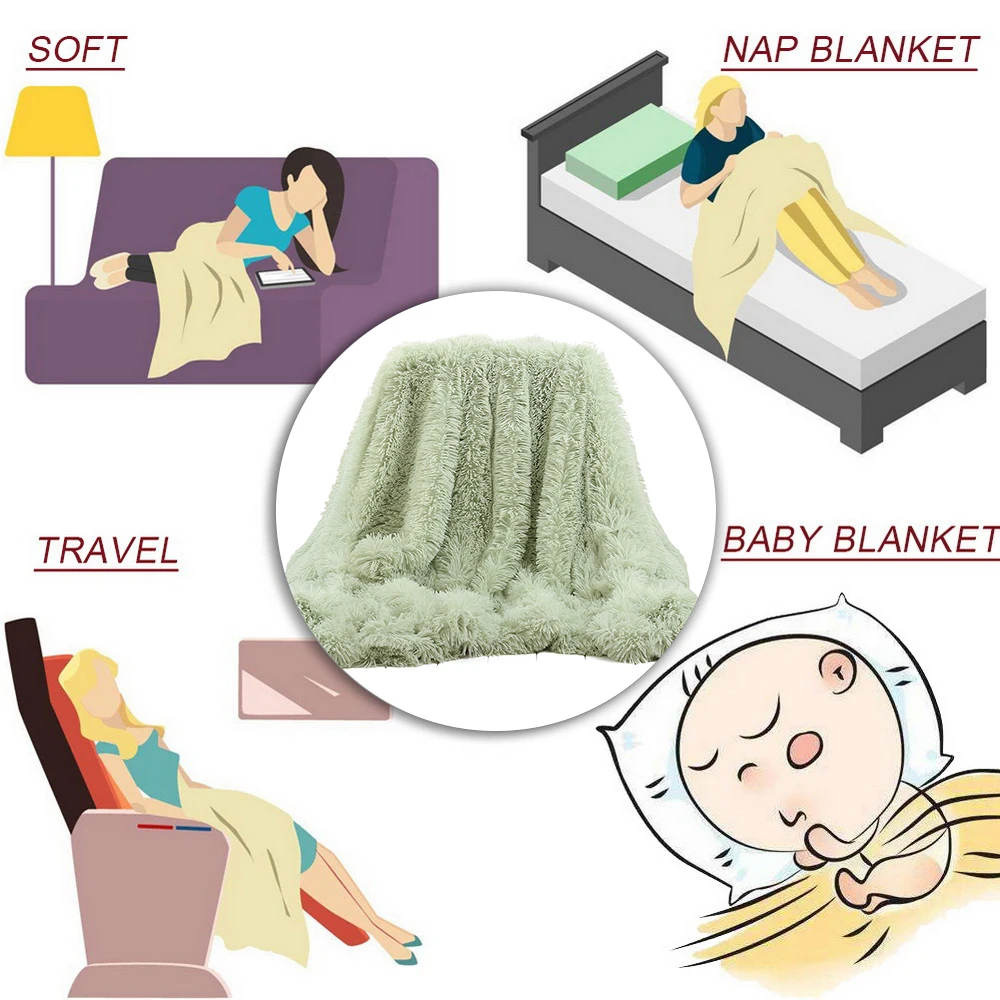 DIDIHOU 130x160cm Solid Color Shaggy Blanket Soft Plush Reversible Baby Blankets Washable Bed Couch Microfiber Adult Blanket
