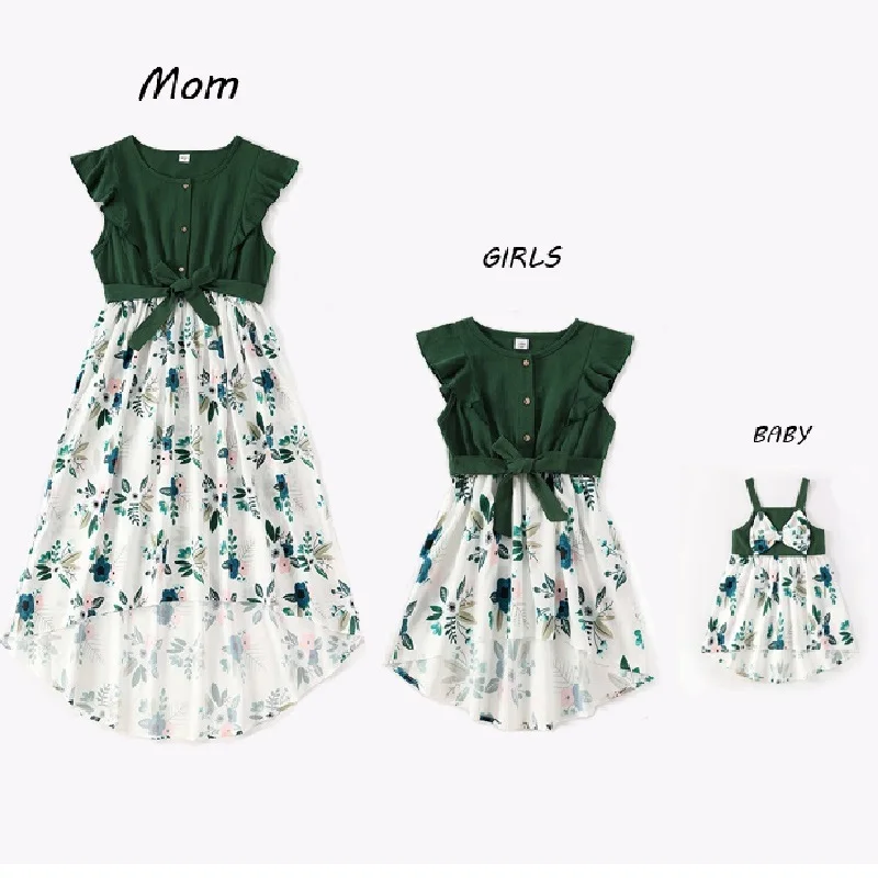 Vestidos irregulares de algodón para madre e hija, conjunto familiar de flores, mamá, bebé, mamá y yo, moda para mujer y Niña