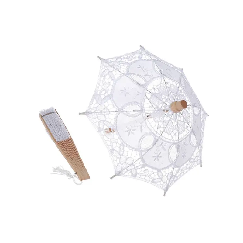 Lace Decorative Folding Fan And Small Lace Umbrella Chinese Style Wedding Party Home Decorative Ornaments Abanicos Para Boda