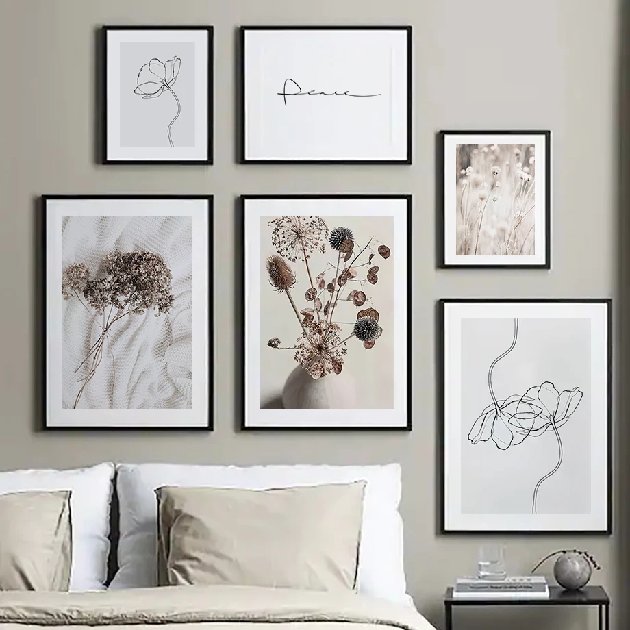 

White Flower Abstract Line Drewing Nordic Posters and Prints Wall Art Canvas Painting Wall Pictures for Living Room Home Decor