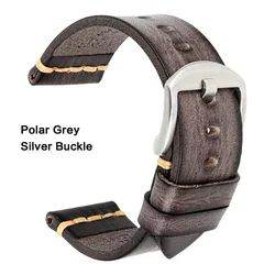 Handmade Vintage Calfskin Leather Watch Strap - 26mm (Grey Silver)