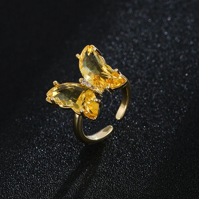 AMC Cute Butterfly Open Rings For Women Colorful Butterfly Adjustable Boho Animal Cuff Ring Jewelry Gifts For Women Kids Girls yellow-ring