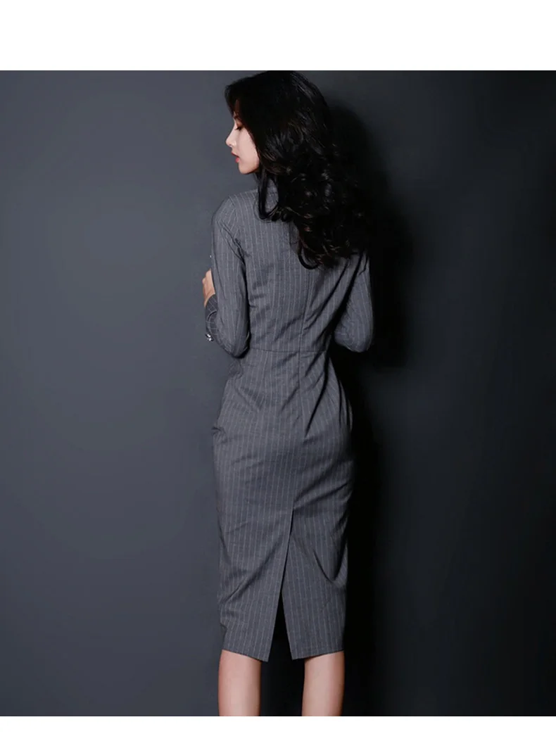 Двубортные костюмы в полоску, платье для женщин, осенняя одежда для работы, облегающие платья-карандаш, сексуальные новые деловые платья