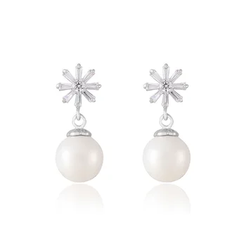 

CE0013 Fashion new style sunflower Pearl Earrings simple temperament