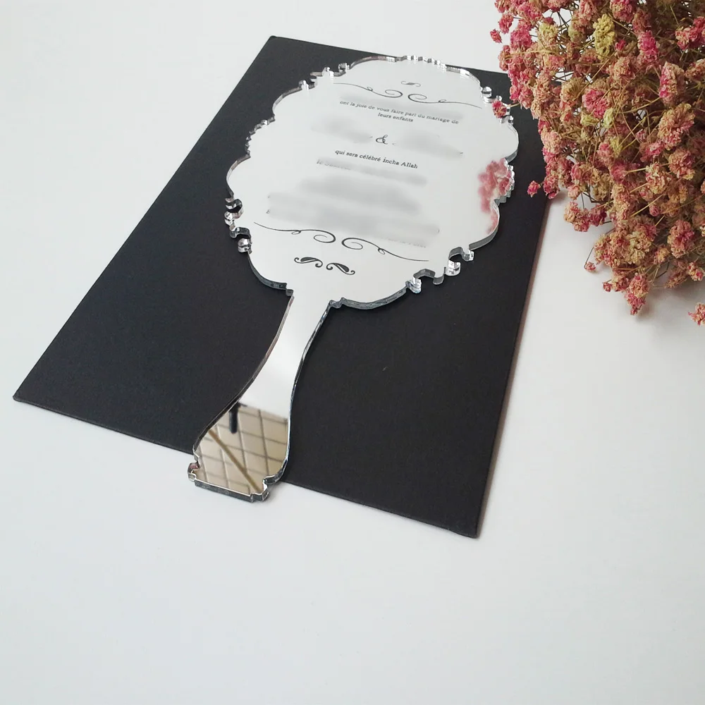  100pcs per lot handheld mirror shaped 123*238mm silver mirror acrylic wedding invitation card SHIP  - 4.00004E+12