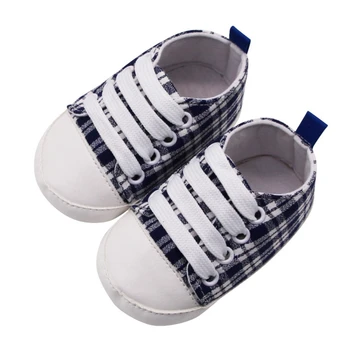 

Lace-Up 0-18M Baby Boy Girl Breathable Plaid Print Anti-Slip Canvas Shoes Casual Sneakers Walking Shoe Soft Soled First Walkers